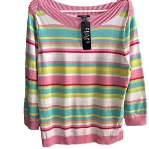 Chaps Pastel Boatneck Striped Sweater 100% Cotton 50.00 retail Size PXL XLP NWT